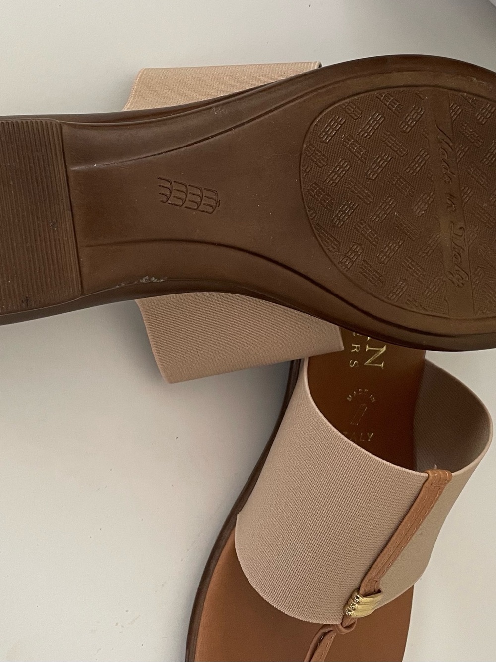 Italian Shoemakers Beige and Brown Slide Sandals with Gold Accent - Picture 4 of 4